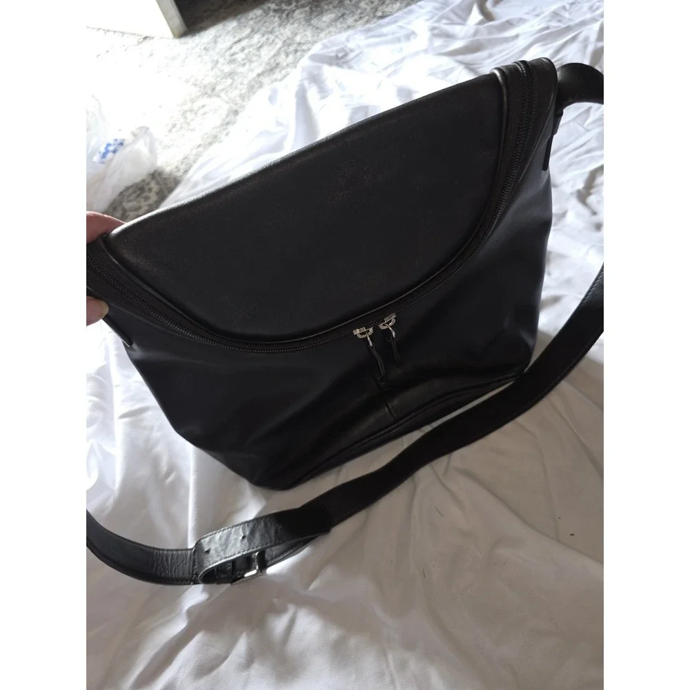 Maxx NYC Half Moon Leather Chunky Black Hobo Bag.‎